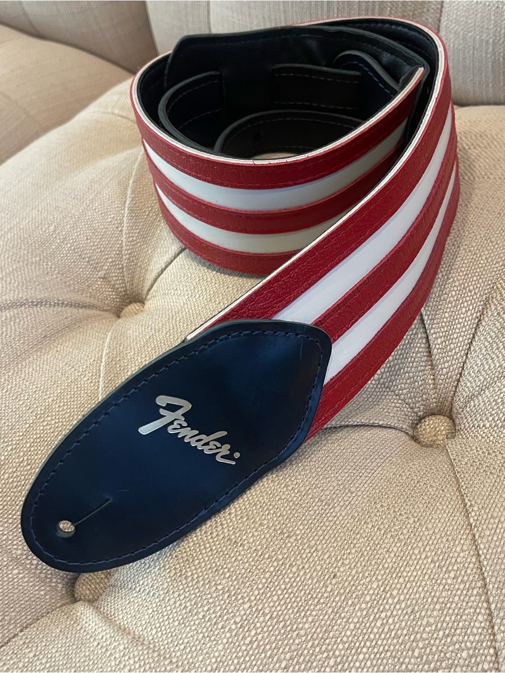 Fender Red and Blue Leather-End Guitar Strap